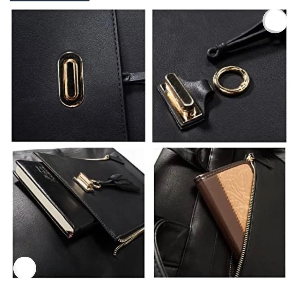 Black Faux Leather Backpack with Tassel Detail
